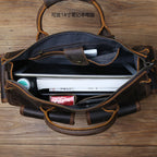 NZPJ Vintage Herren Leder-Aktentasche - Bolso bandolera de piel de vaca Crazy Horse para ordenador portátil, envío y viaje