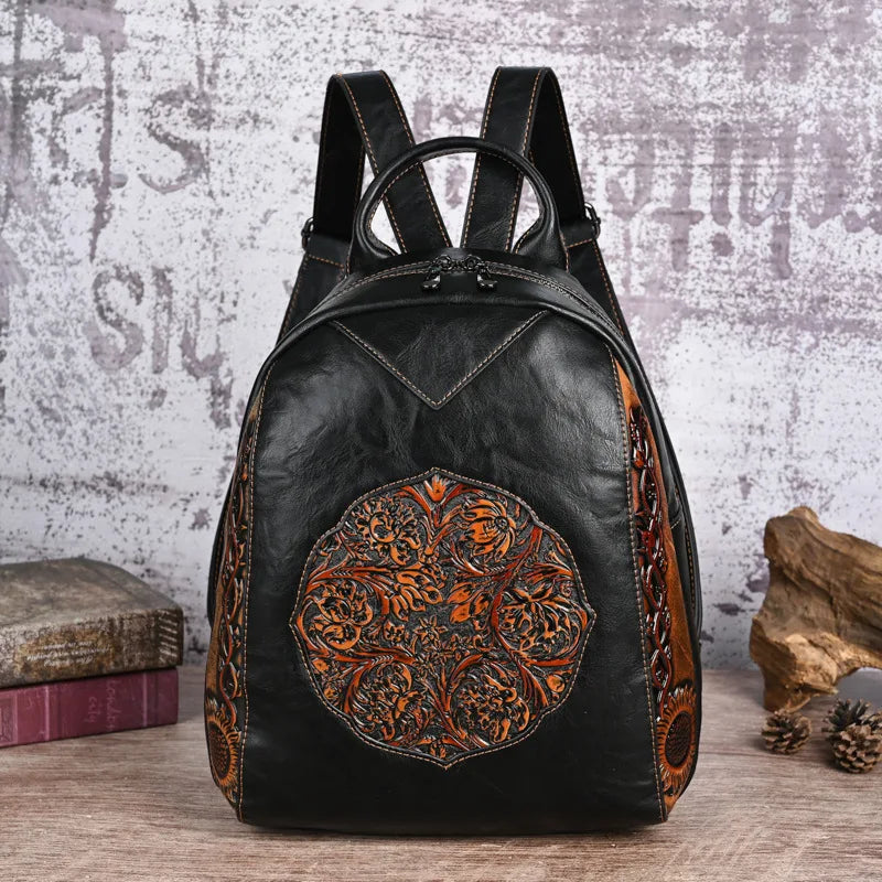 MOTAORA Damen Rucksack aus PU-Leder – Vintage geprägter Lederlook Rucksack mit Regenschutz, kompakt & elegant