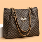 Vintage Geometrische Damen Tote Bag aus Kunstleder – Schultertasche mit Letter „M“ Design, große Shopping- & Reisetasche