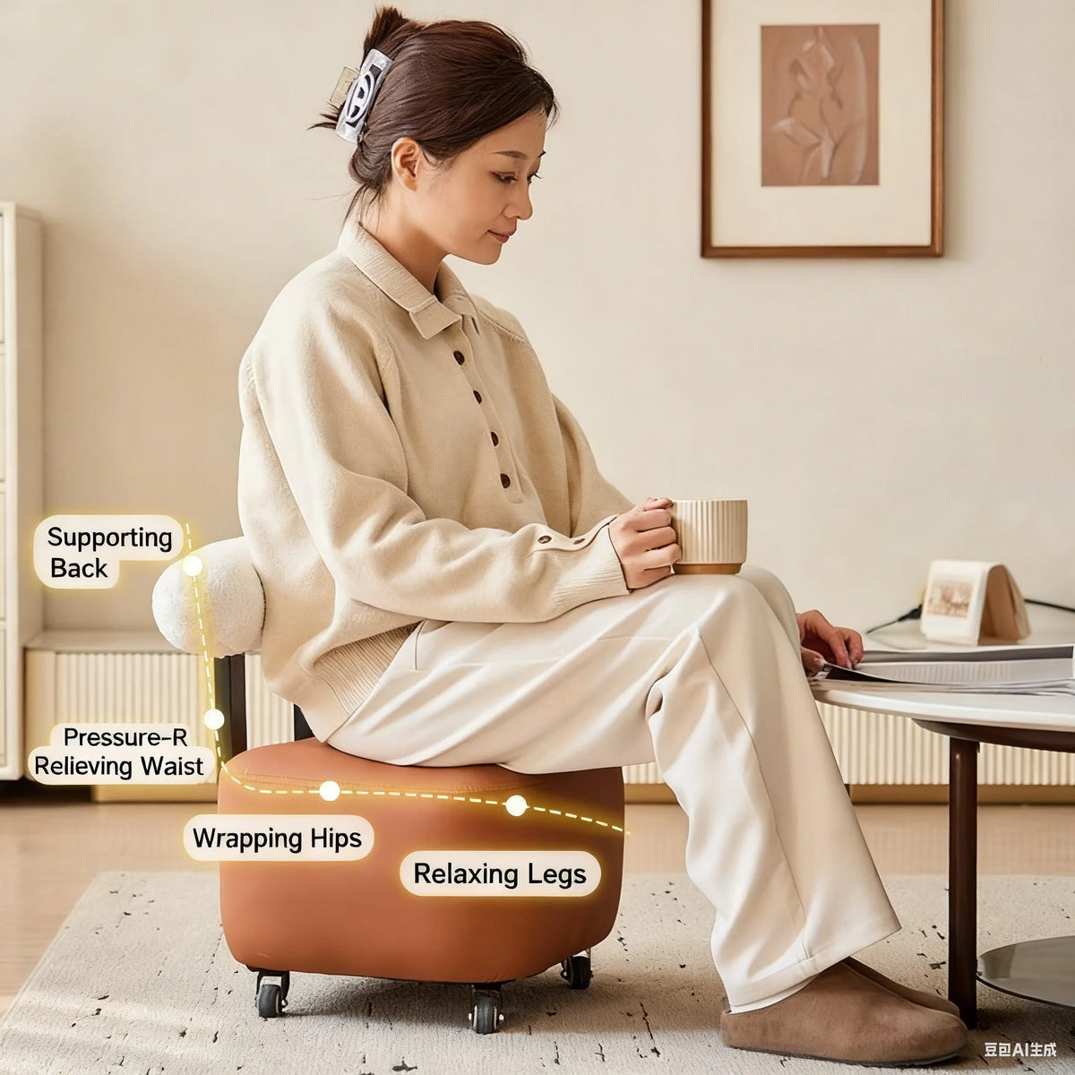 Kleiner Lederhocker mit Rückenlehne & Rollen – Stilvoller Ottoman & Fußhocker für Wohnzimmer, Schlafzimmer & Büro