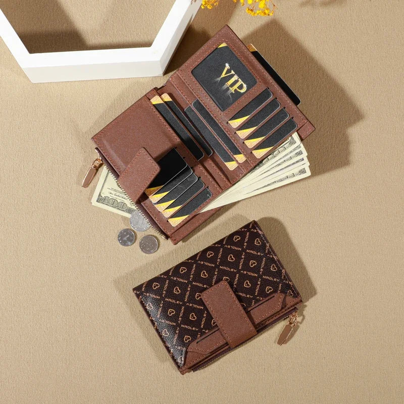 MADLEY Damen Geldbörse Vintage – Kurze Bifold Wallet aus PU-Leder mit Münzfach, Kartenhalter &amp; Reißverschluss 