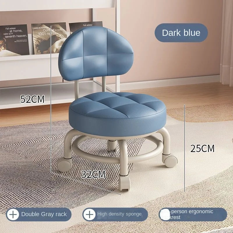 Exquisiter Sattelleder-Hocker mit Rückenlehne & Rollen – Drehbarer Schuhwechsel- & Wohnhocker aus Echtleder im modernen Design