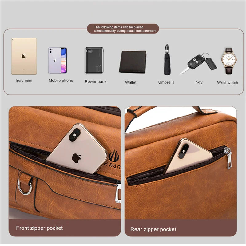 JEEP BULUO Herren Leder Messenger Bag – Multifunktionale Business Schultertasche mit Großer Kapazität