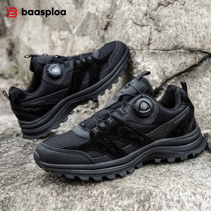 Baasploa Herren Wanderschuhe – Baskets d'extérieur en cuir, imperméables, festives, confortables pour le trail, la marche et les promenades