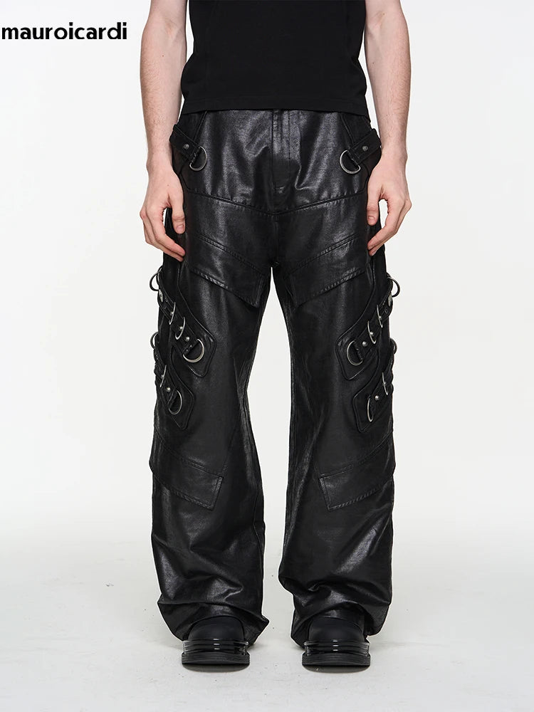 Herren PU Lederhose Motorrad-Stil – Lange schwarze Designer Kunstlederhose, maskuline Casual Lederhose für Frühling & Herbst 2024