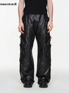 Herren PU Lederhose Motorrad-Stil – Lange schwarze Designer Kunstlederhose, maskuline Casual Lederhose für Frühling & Herbst 2024