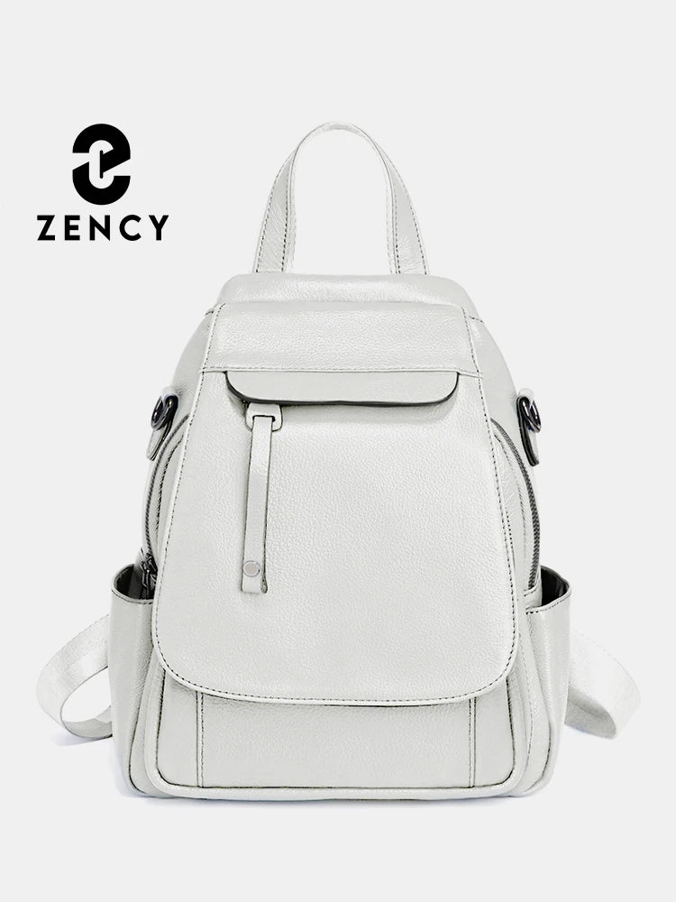ZENCY Damen Rucksack aus echtem Leder – Modischer Fashion Backpack mit Multifunktionstaschen, hochwertiger Schul- & Reiserucksack für Alltag & Freizeit