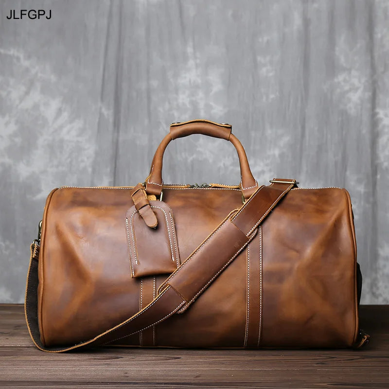 JLFGPJ Bolso de Viaje Retro para Hombre - Große Crazy Horse Leder Reisetasche aus Rindsleder, Bolso de Lona Vintage de un Solo Hombro para Europa y América