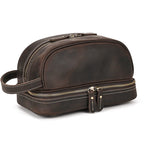 Hochwertige Kleine Reise-Kosmetiktasche aus Crazy Horse Leder – Vintage Leder Wash- &amp; Make-up Bag para hombres 