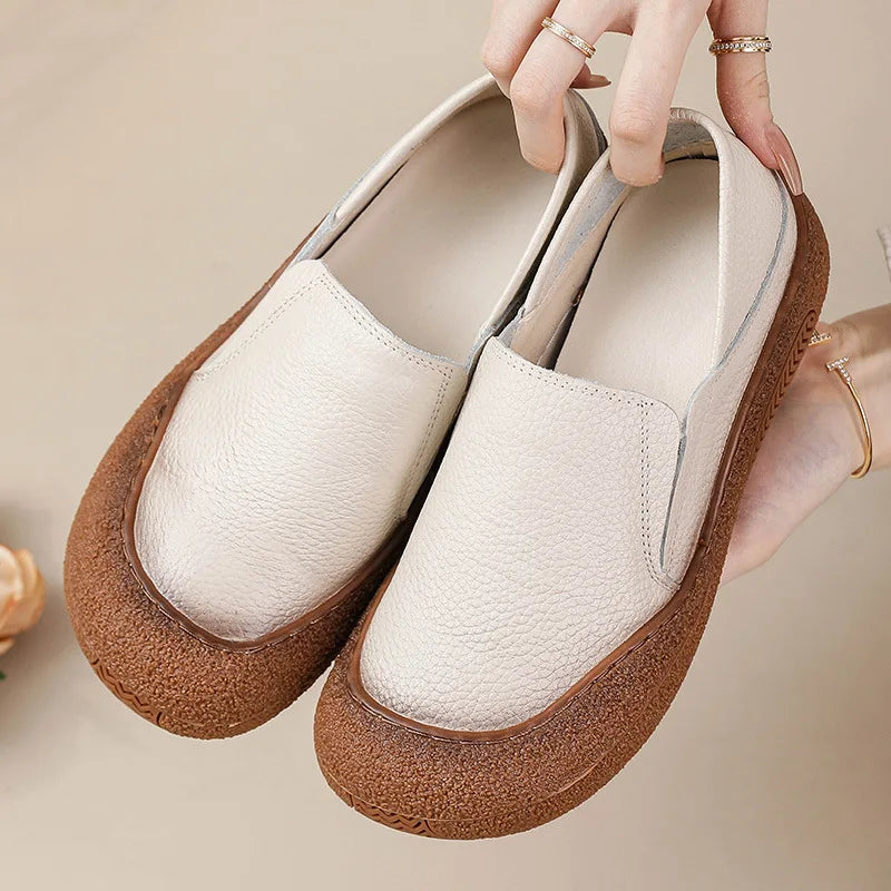 feerldi Damen Leder Flats WB-222E – Handgefertigte Oxfords für breite Füße, bequeme Slip-On Loafers und Mokassins