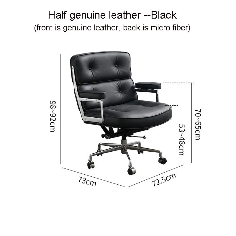 Eleganter Büro- & Lounge-Stuhl aus Echtleder – Drehbarer Office Chair mit Aluminiumgestell, Rollen & Gaslift für Büro & Arbeitszimmer