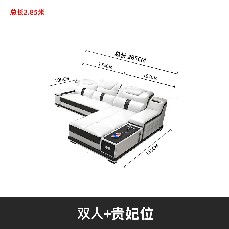 Modernes Luxus Ecksofa en Leder – Canapé multifonctionnel en forme de L, canapé d'immersion design minimaliste pour femmes de style