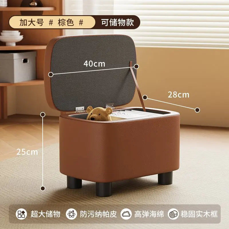 Schuhhocker mit Stauraum aus PU-Leder & Massivholz – Niedriger Sitzhocker für Flur, Wohnzimmer & Kinderzimmer