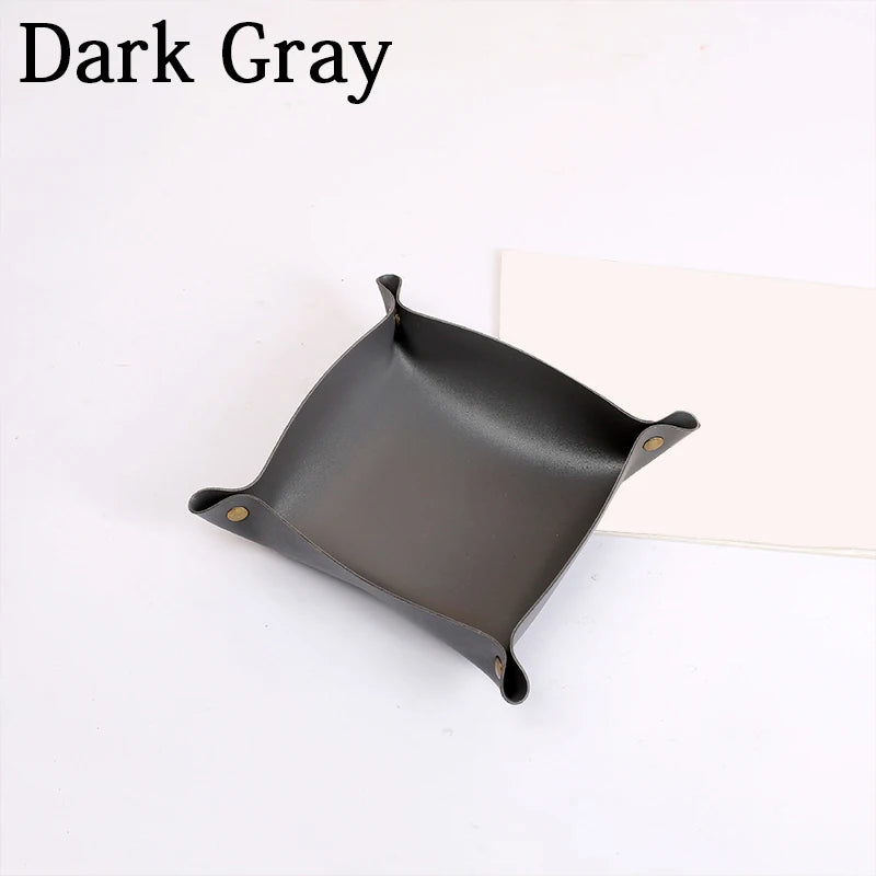 Nordic Style PU-Leder Ablageschale – Faltbarer Desktop Organizer für Schlüssel, Schmuck & Kosmetik | Quadratische Aufbewahrungsbox