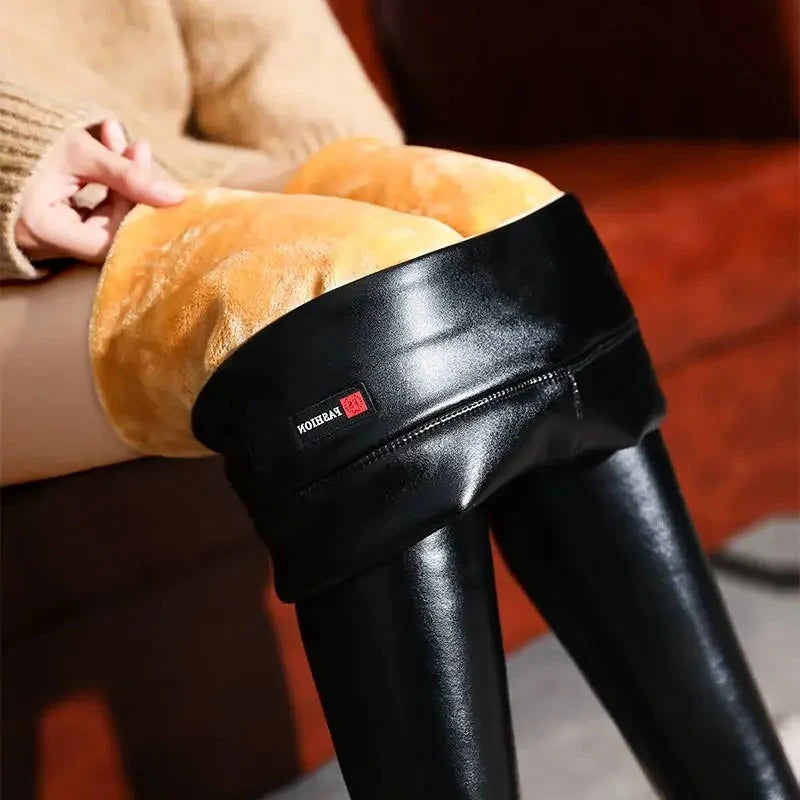 Legging d'hiver en cuir PU pour femme, Extra Dick, taille haute, brillant et formé, chaud, Slim, grande taille S à 5XL 