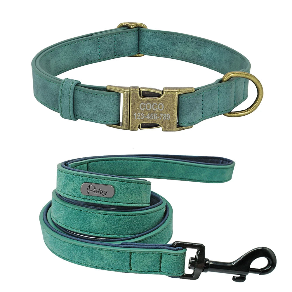 Personalisiertes Leder Hundehalsband & Leine Set – Gepolstert, mit Metallverschluss für kleine & mittelgroße Hunde