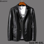 Blazer de cuero de PU para hombre 2025 en estilo coreano: chaqueta de cuero de negocios de corte entallado con reverso, abrigo de cuero moderno para mujeres y hierbas en tallas grandes M-6XL 
