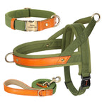 No-Pull Hunde-Geschirr Set aus Nylon & PU-Leder – Gepolstertes Harness mit Halsband & Leine für kleine, mittlere & große Hunde
