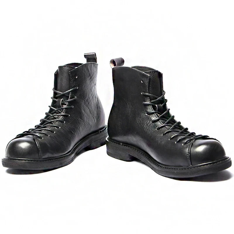 MJYTHF Herren Leder Motorradstiefel – Vintage Cowhide Ankle Boots aus echtem Leder, handgefertigt, wasserdicht