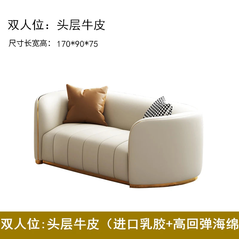 Luxuriöses Vollleder Designer-Sofa – Modernes 2,8 m Lounge-Sofa aus Rindsleder mit Latex-Polsterung, nordischer Light-Luxury-Stil pour Wohnzimmer &amp; Flur