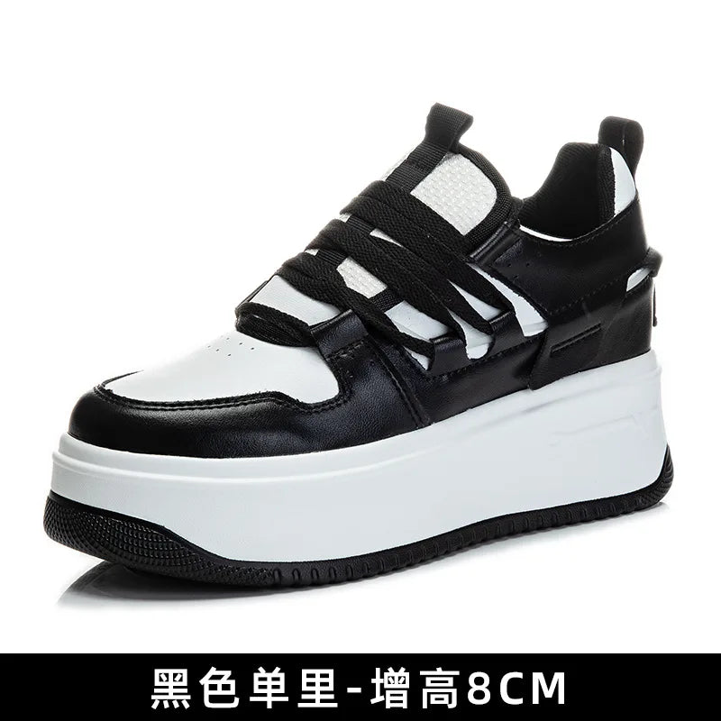 Damen Leder Plateau Sneaker mit verstecktem Absatz – Zapatillas con cuña de 9 cm aus echtem Leder für Herbst &amp; Winter 