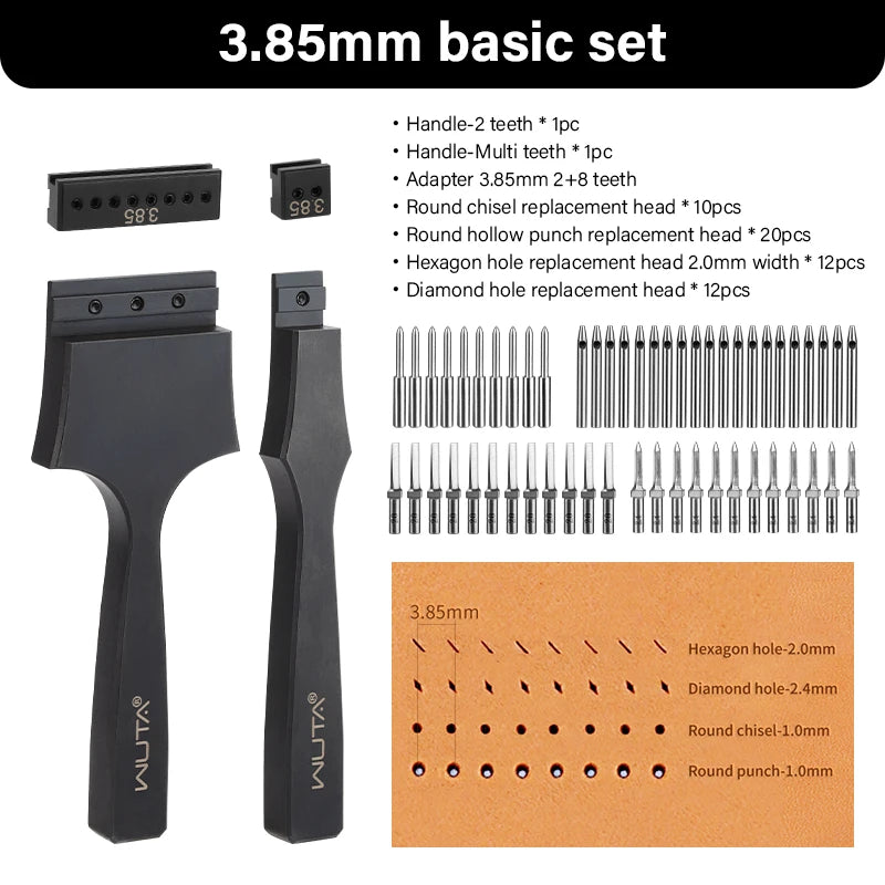 WUTA Multifunktionaler Leder Lochstanzer – Austauschbares Stich- & Lochwerkzeug mit Rund-, Diamant-, Oliven- & French-Style Köpfen