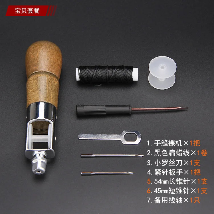 MOONBIFFY Hand Leder-Nähmaschine – Manuelles Leder Nähwerkzeug mit Holzgriff for DIY Lederarbeiten, Gürtel, Taschen &amp; Reparaturen 