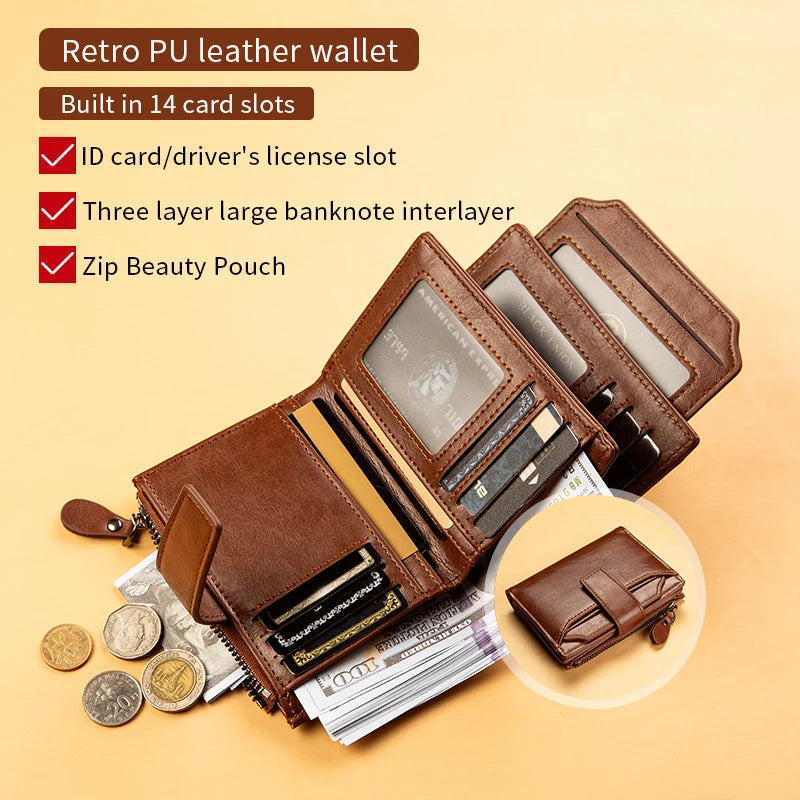Herren Leder Geldbörse – Kurzform Vintage PU Wallet mit Mehrfachkartenfächern & Geschenkbox