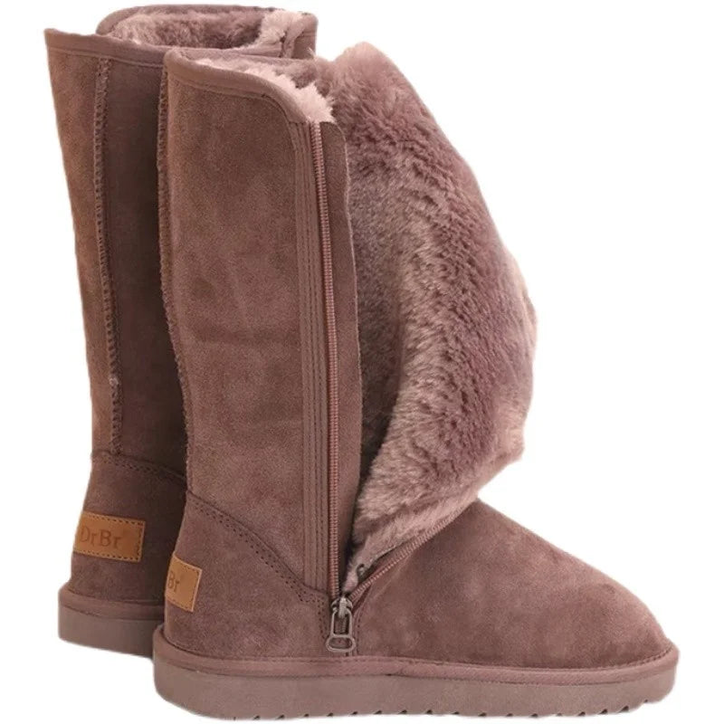 QRLQHY Damen Winterstiefel mittelhoch – Klassische Schneestiefel mit Warmfutter, Blockabsatz & Reißverschluss