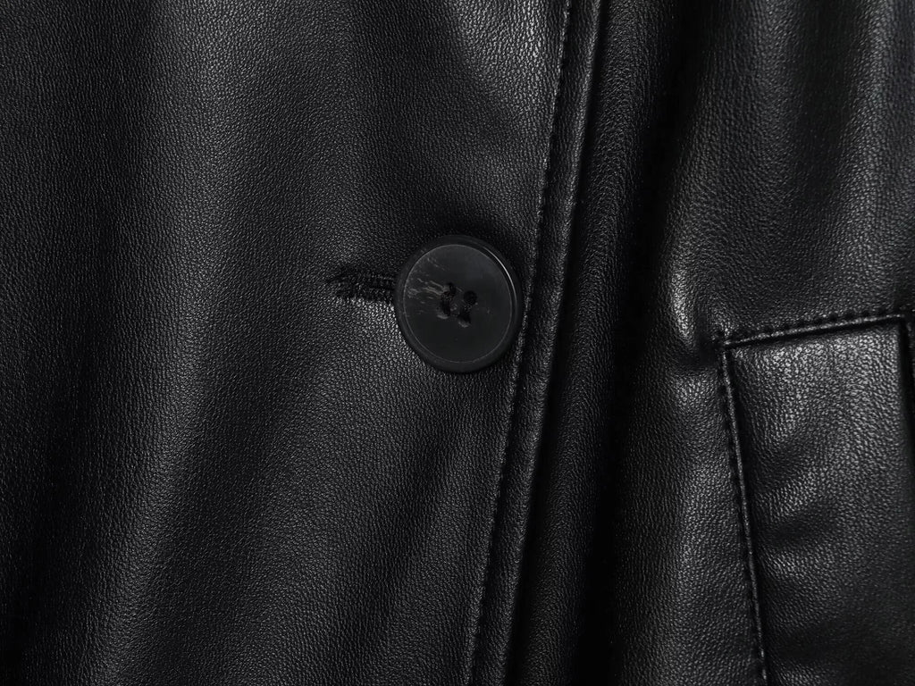 ETJ Damen PU Leder Trenchcoat 2025 – Kurzer Kunstledermantel mit Gürtel, eleganter Casual Lederoptik-Mantel für Herbst &amp; Winter