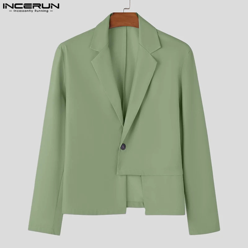 INCERUN Herren PU-Leder Blazer 2025 – Estilo coreano Sakko mit asymmetrischem Saum, elegante blazer informal y de oficina en S-5XL 