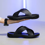 YRZL Herren Sommer Sandalen - Leichte PU-Leder Slipper, Rutschfeste Outdoor Beach Schuhe &amp; Bequeme Flip-Flops 