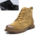 Damen Stiefeletten aus echtem Leder &amp; Wildleder – Britische Retro Ankle Boots mit Schnürung, Fellfutter &amp; niedrigem Blockabsatz (Herbst/Invierno 2025) 