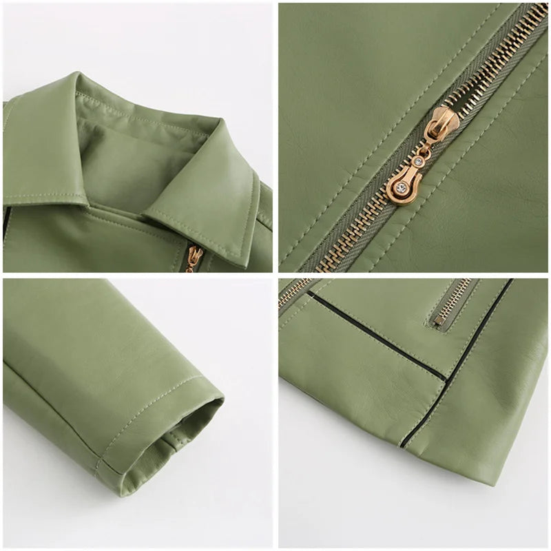 Rote Damen PU Lederjacke – Modische Biker Kunstlederjacke mit Reißverschluss, lässige Moto Jacke für Frühling & Herbst