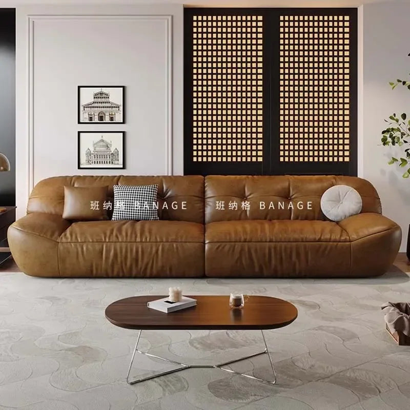 Luxus Leder Sofa für das Wohnzimmer – Modernes europäisches Design, elegante Wohnlandschaft für stilvolle Raumgestaltung