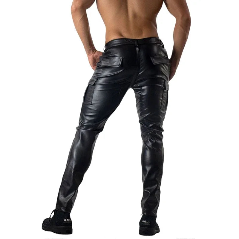 Tuyau de chargement de randonnée en PU pour hommes, noir, tuyau en cuir imperméable pour l'extérieur, style tactique pour la ville et les loisirs