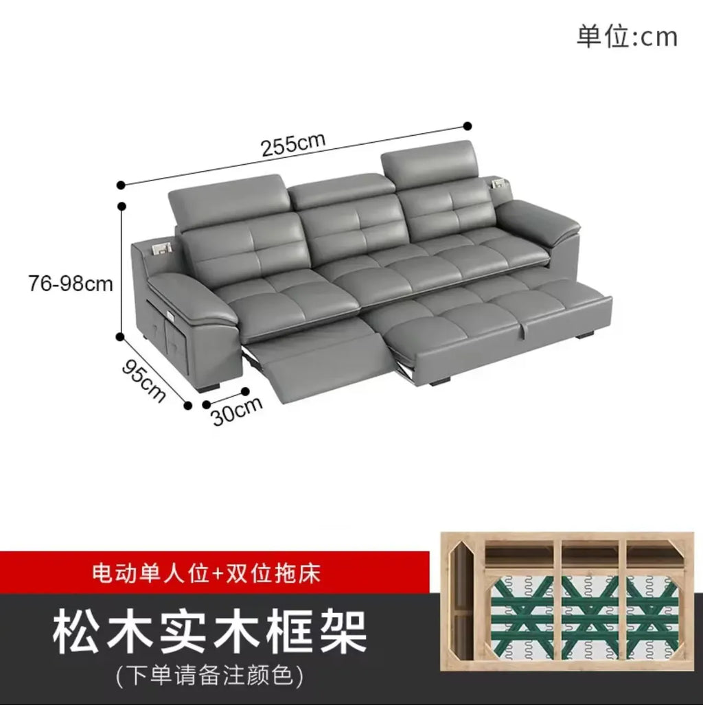 Modernes italienisches Leder Sofa mit Stauraum & elektrischer Funktion – Platzsparendes Kombinationssofa für kleine Wohnungen, elektrisch verstellbar