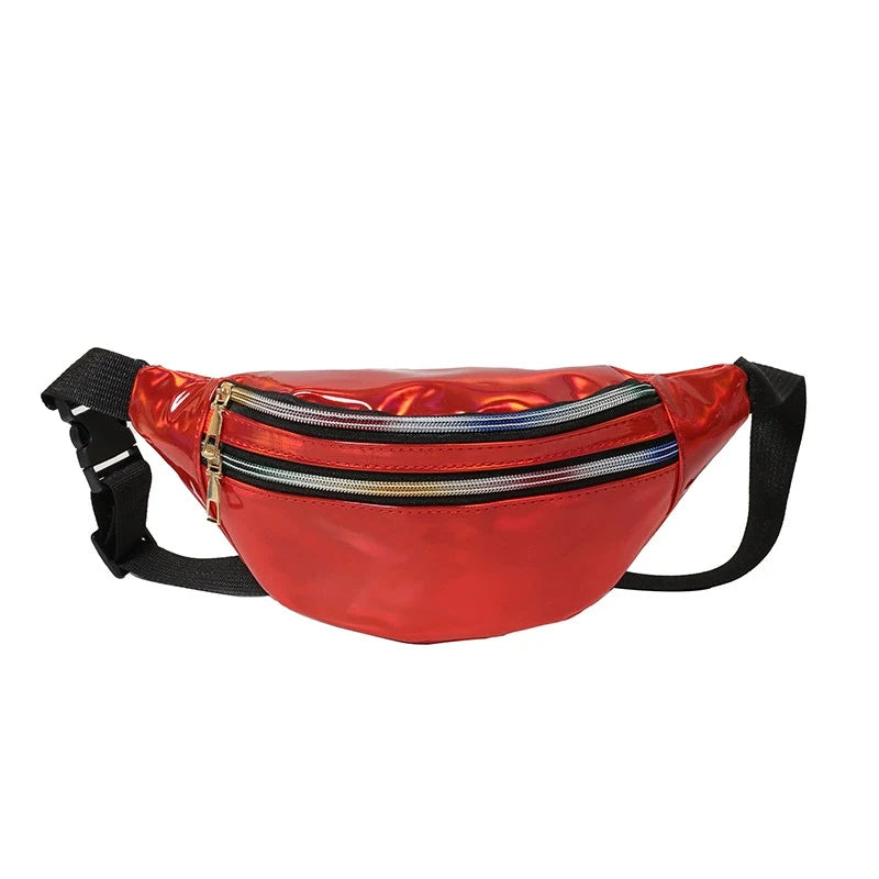 Damen & Herren PU-Leder Waist Bag – Holographische Laser Gürteltasche, Waterproof Crossbody & Chest Bag für Sport und Alltag