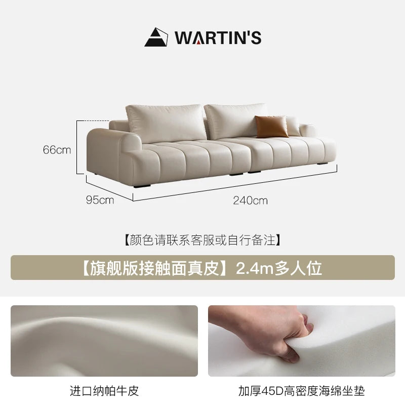 Postmodernes Designer Ledersofa mit eckiger Form – Luxuriöse Couch aus echtem Kalbsleder &amp; Massivholz im italienischen Stil