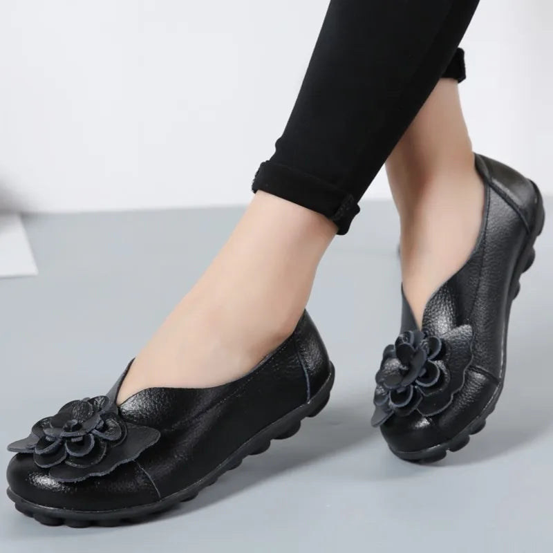 HAJINK Damen Flats – Slip-On Mokassins aus echtem Leder, elegante Ballerinas, Plus Size 35-47, bequeme Alltags- & Freizeitschuhe