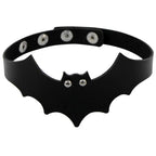 Punk Gothic Choker aus schwarzem PU-Leder – Fledermaus Halsband mit Herzschloss, Schlüssel & Spikes für Damen
