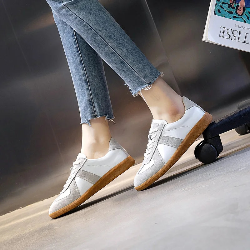 Luxus Damen Sneaker aus echtem Leder – Flache Casual Ledersneaker für Frühling & Herbst, Bequeme Freizeit- & Trainingsschuhe 2024