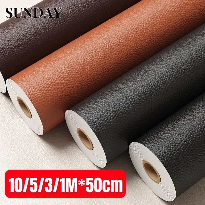 Selbstklebender PVC-Kunstlederstoff mit Litchi-Struktur – 1/3/5/10 Meter Reparaturmaterial für Auto, Sofa & Polster