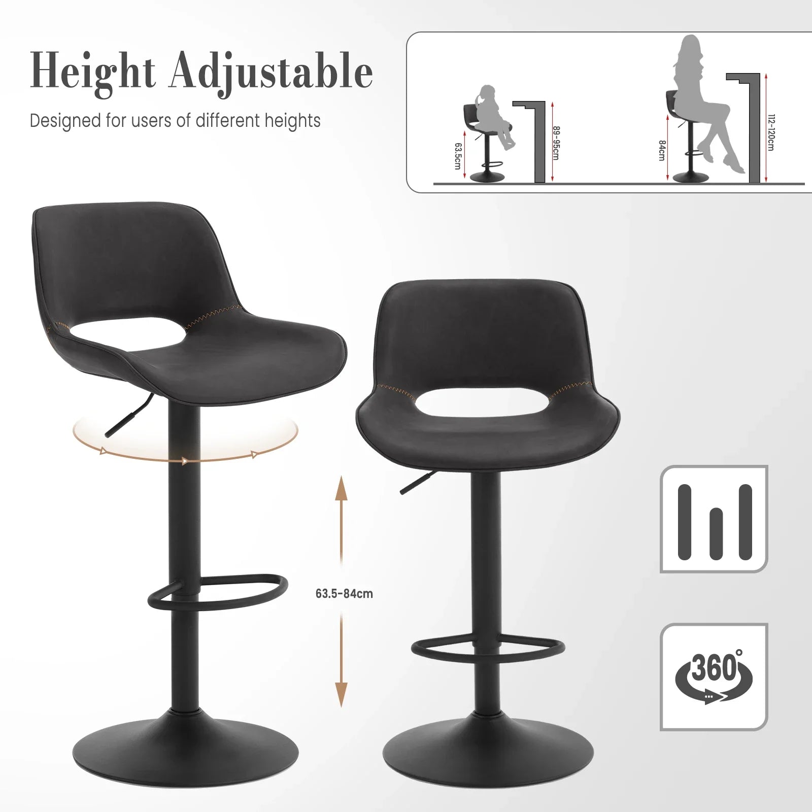 WOLTU 2er Set drehbare Barhocker – Höhenverstellbare Küchen- & Thekenstühle aus Vintage-Kunstleder mit Rückenlehne