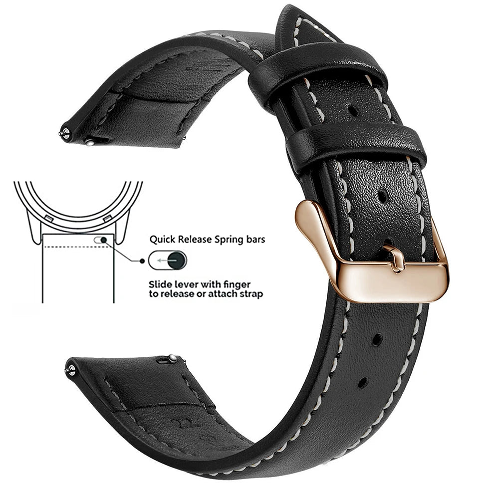 Top-Grain Leder Uhrenarmband mit Quick Release – Echtes Rindsleder Watchband 12–24 mm für Herren & Damen, Smartwatch & klassische Uhren