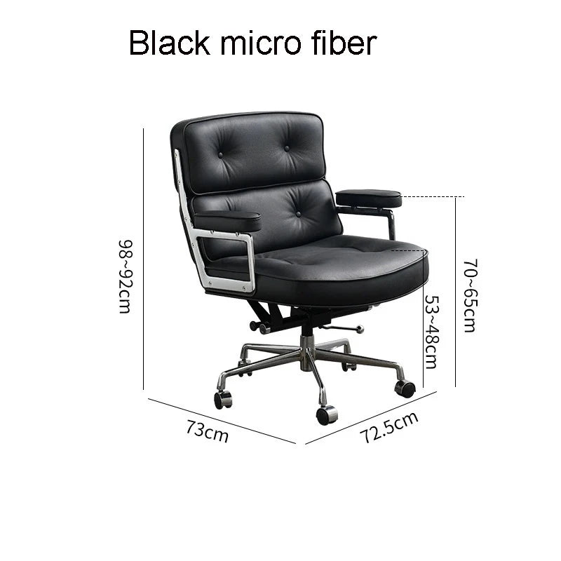 Eleganter Büro- & Lounge-Stuhl aus Echtleder – Drehbarer Office Chair mit Aluminiumgestell, Rollen & Gaslift für Büro & Arbeitszimmer