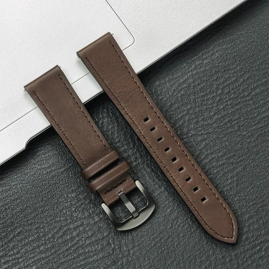Brazalete de cuero vintage de 20 mm y 22 mm para Samsung Galaxy Watch 4–7 y Xiaomi Redmi Watch – Brazalete clásico para reloj inteligente con diseño dorado 