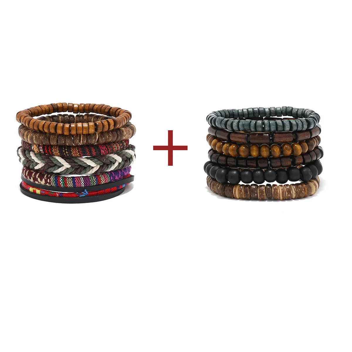 Boho Lederarmband für Herren – Handgeflochtenes Armband mit Holzperlen & Kokosschale, verstellbares Ethno Charm Armband