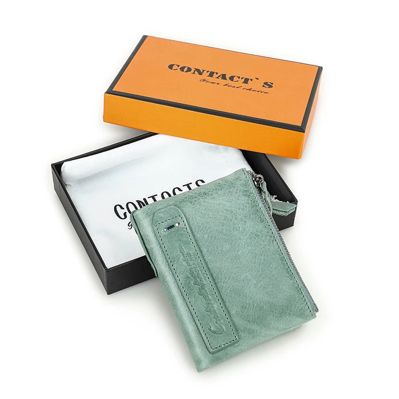 CONTACT’S Damen Geldbörse aus echtem Leder – Kompakte Bifold Wallet mit Kartenfächern, Münzfach & Reißverschluss