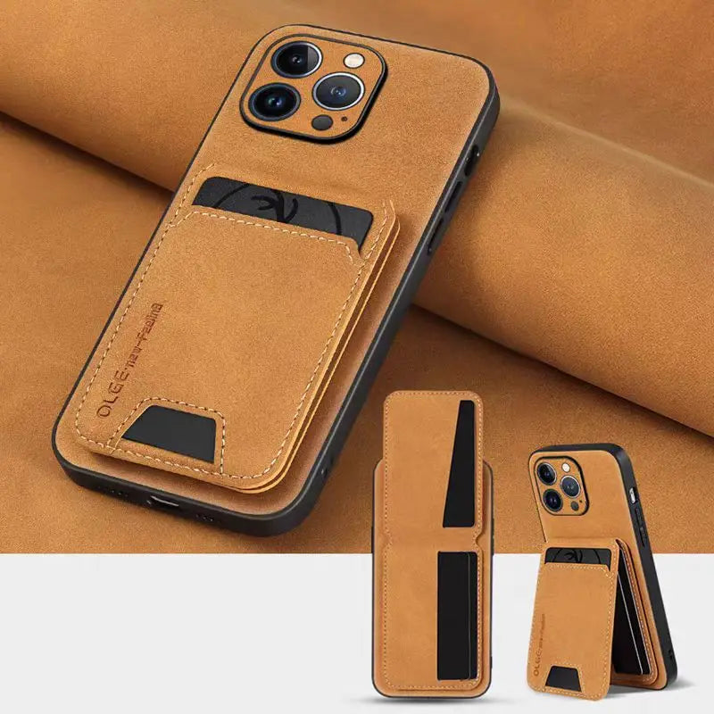 Funda de cuero tipo billetera lujosa para iPhone 12–17 Pro Max y Plus – Funda práctica de cuero sintético de alta gama con tarjetas y protección